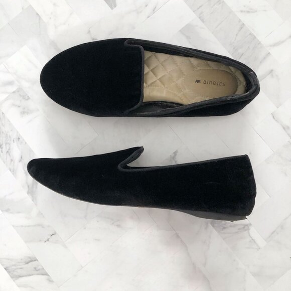BIRDIES The Starling Black Velvet Flats Size 7 - Picture 1 of 10